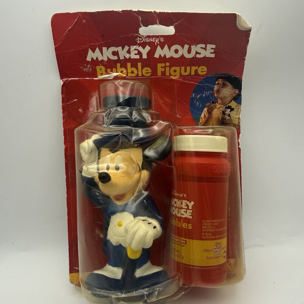 Vintage 2000 Mickey Mouse Bubble Set Figure Top Hat Mickeys Stuff Box Damage